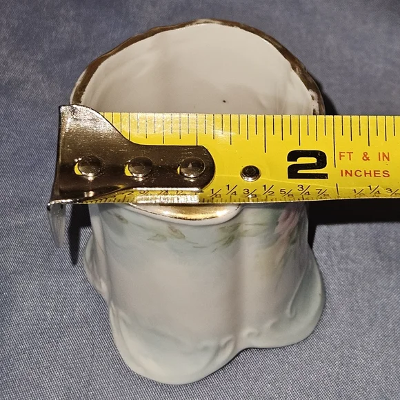 Floral Porcelain Vase or Toothpick Holder with Gold Trim Signed J. Huber - Picture 6 of 9